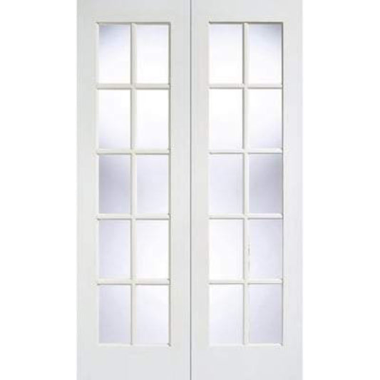 GTPSA White Primed 10 Glazed Clear Bevelled Light Panels Pair Interior Doors - All Sizes