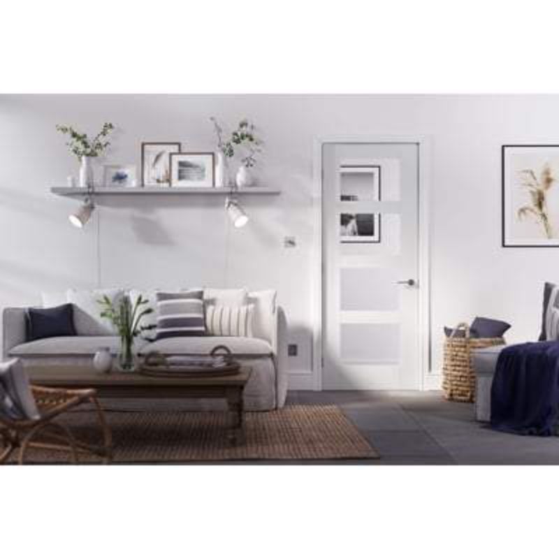 LPD Shaker White Primed 4 Glazed Clear Light Panels Interior Door - 2040mm x 826mm