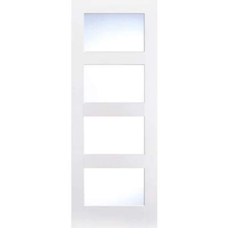 LPD Shaker White Primed 4 Glazed Clear Light Panels Interior Door - 2040mm x 826mm