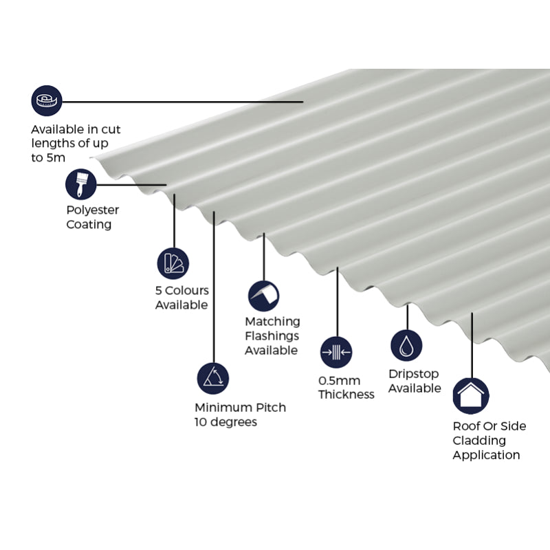 Cladco Corrugated 13/3 Profile Polyester Paint Coated 0.5mm Metal Roof Sheet White - All Sizes