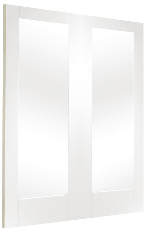 Image For XL Joinery Pattern 10 White Primed Internal Rebated Door Pair with Clear Glass