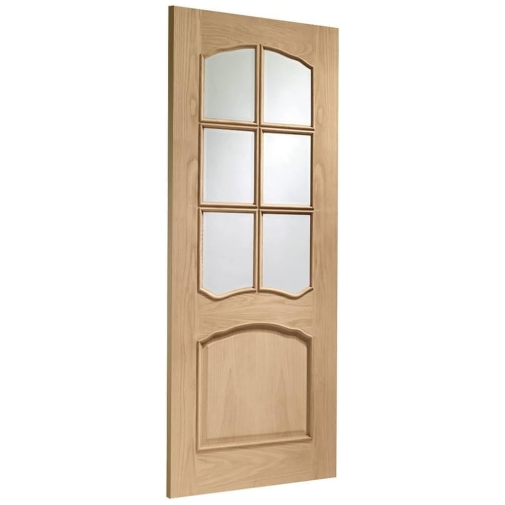 Image for XL Joinery Riviera Pre-Finished Internal Oak Door With Raised Mouldings and Clear Bevelled Glass