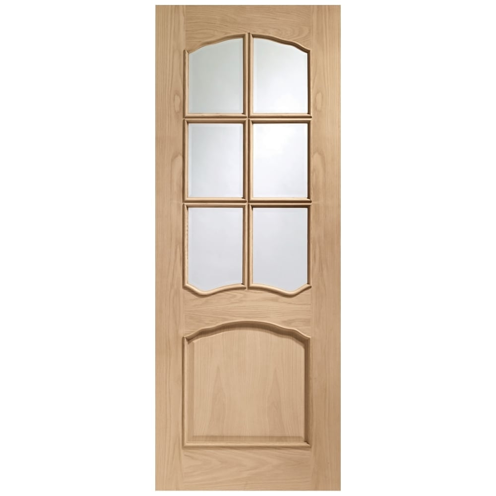 Image for XL Joinery Riviera Pre-Finished Internal Oak Door With Raised Mouldings and Clear Bevelled Glass