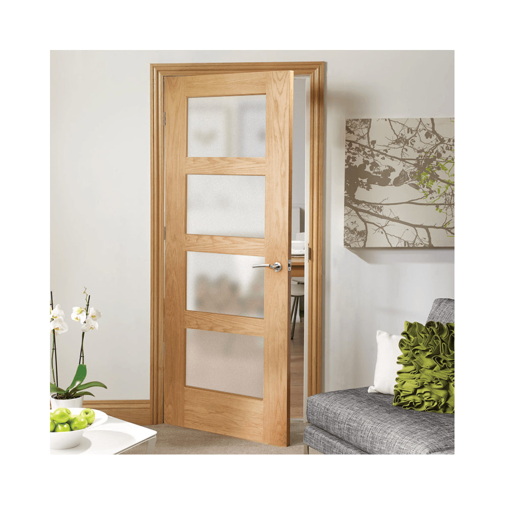 Image for XL Joinery Shaker 4 Light Pre-Finished Internal Oak Door with Obscure Glass