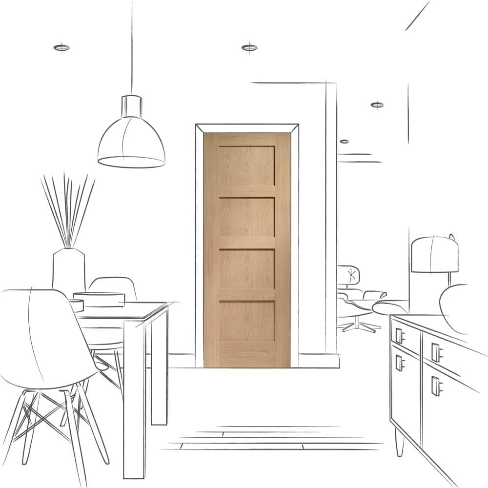 Image for XL Joinery Shaker 4 Panel Pre-Finished Internal Oak Fire Door 1981 x 762 x 44mm (30")