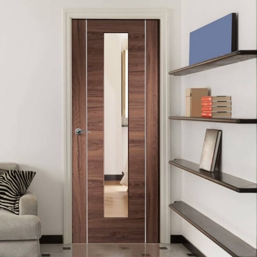 Image for XL Joinery Forli Pre-Finished Internal Walnut Door with Clear Glass