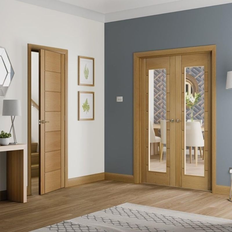 Image for XL Joinery Palermo Internal Oak Rebated Door Pair with Clear Glass 1981 x 1168 x 40mm (46")