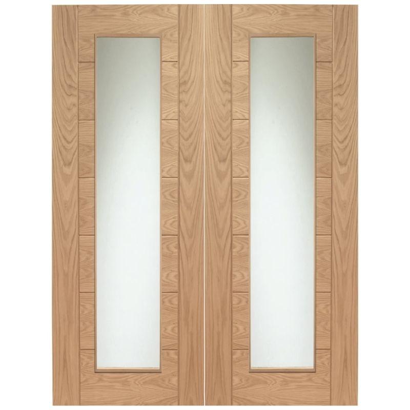 Image for XL Joinery Palermo Internal Oak Rebated Door Pair with Clear Glass 1981 x 1168 x 40mm (46")