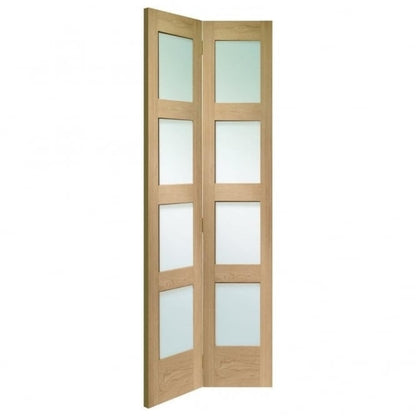 Image for XL Joinery Shaker Bi-Fold Internal Oak Door with Clear Glass