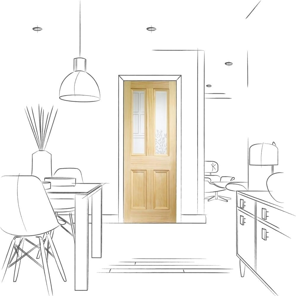 Image for XL Joinery Edwardian 4 Panel Internal Vertical Grain Clear Pine Door with Clear Bevelled Glass