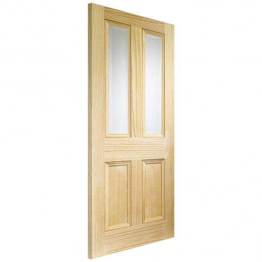 Image for XL Joinery Edwardian 4 Panel Internal Vertical Grain Clear Pine Door with Clear Bevelled Glass