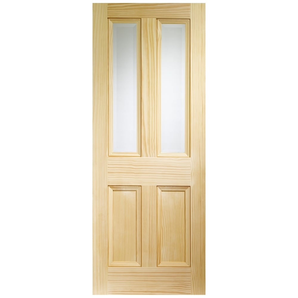 Image for XL Joinery Edwardian 4 Panel Internal Vertical Grain Clear Pine Door with Clear Bevelled Glass