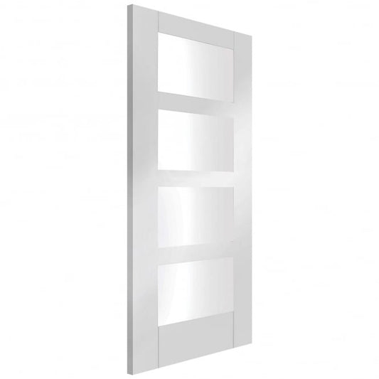 Image for XL Joinery Shaker 4 Light Internal White Primed Fire Door with Clear Glass