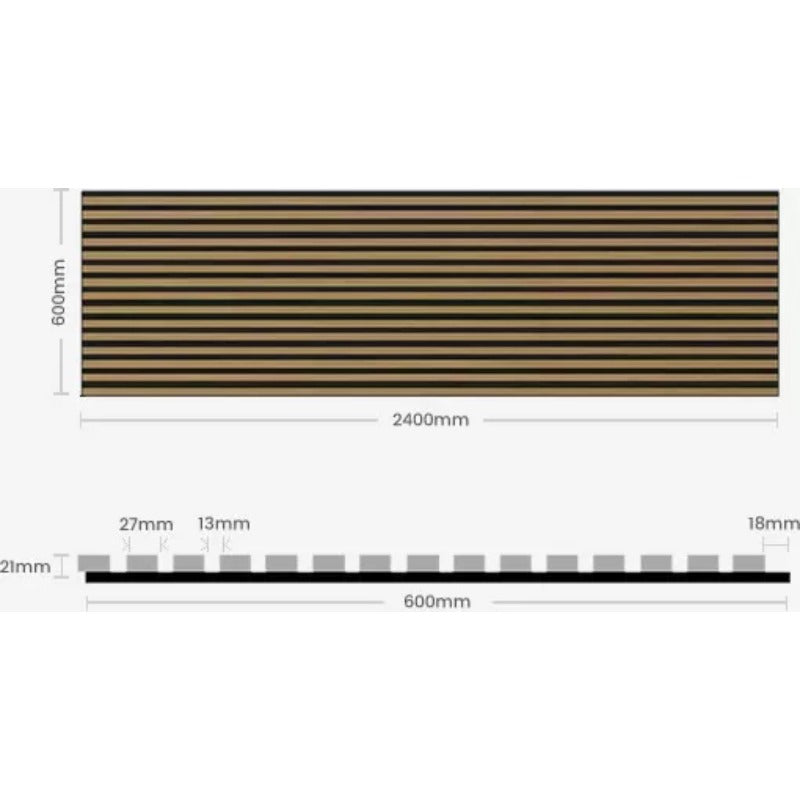 Wooden Slat Acoustic Wall Panel 2400mm x 600mm x 21mm - All Colours